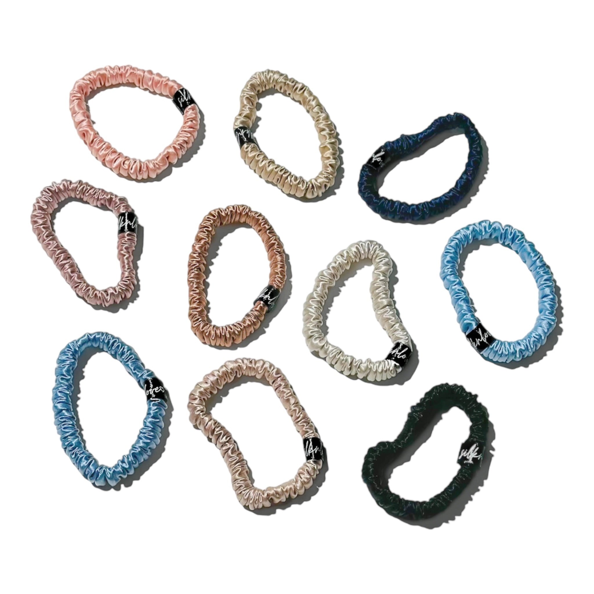 Skinny Silk Scrunchie - Silknlove, slip scrunchie, slip hair tie, hair chouchou, silk scrunchie, thin skinny scrunchie, best hair tie , hair scrunchie that does not pull out hair, soft scrunchie, pure silk, mulberry silk, kitsch , hair accessories
