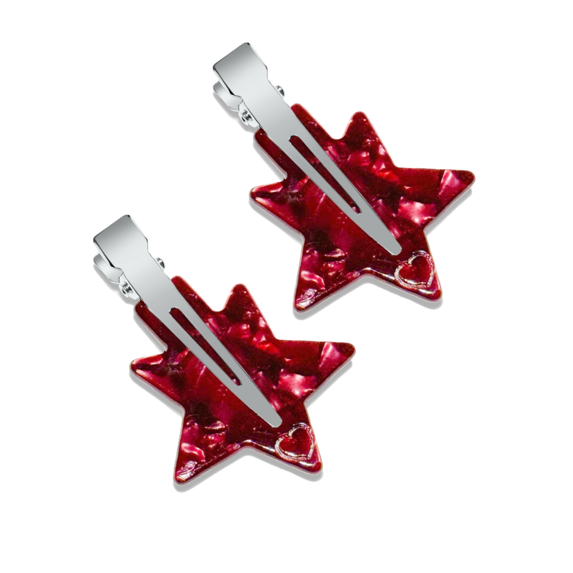 Silknlove - Two red star-shaped hair clips on a white background