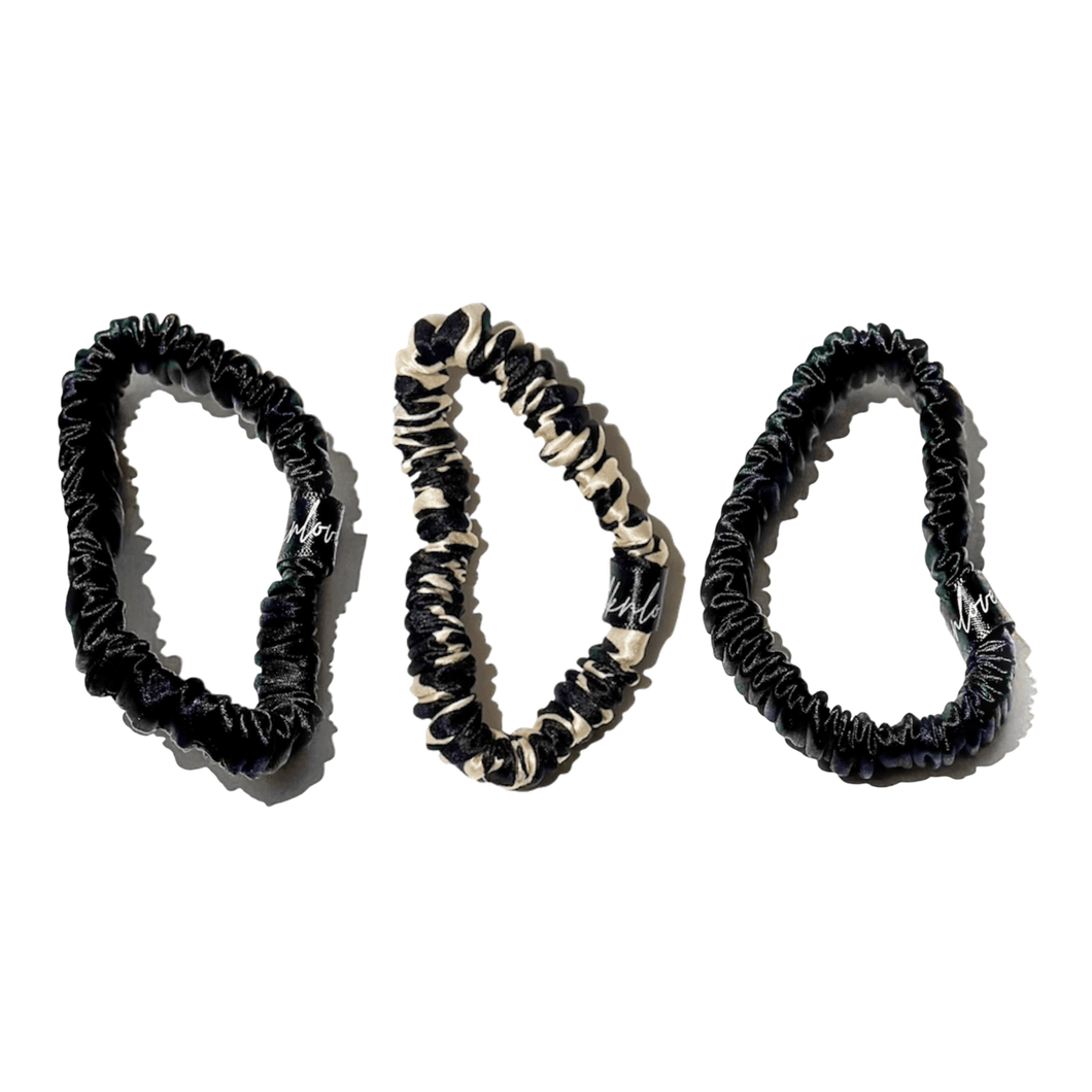 Black Leopard Skinny Silk Scrunchie Set - Silknlove