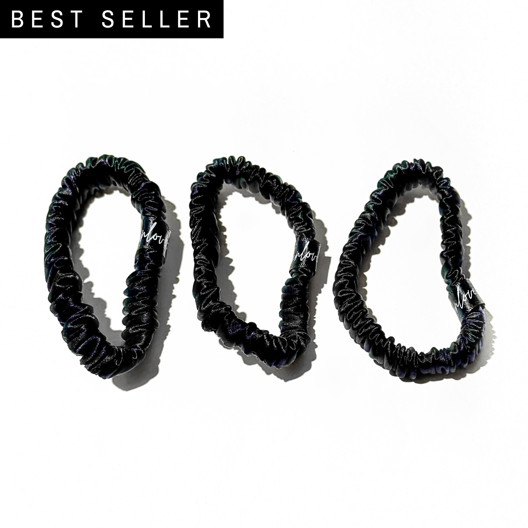 Black Skinny Silk Scrunchie Set - Silknlove