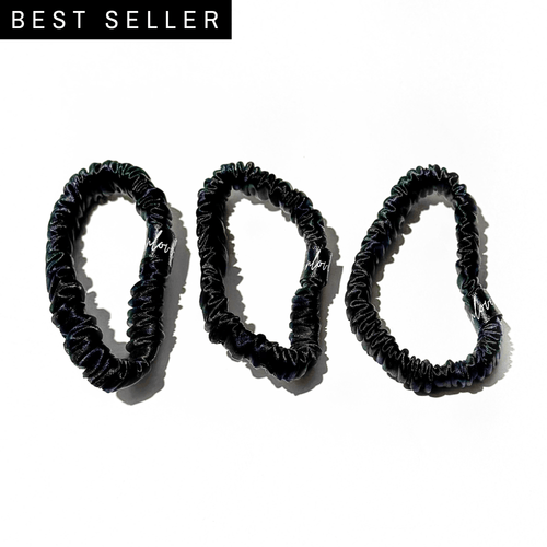 Black Skinny Silk Scrunchie Set - Silknlove