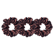 Load image into Gallery viewer, Brown Silk Scrunchie, midi scrunchies, slip midi scrunchies, slip silk midi scrunchies,best silk hair ties, mini silk scrunchies, pure silk scrunchie,  skinny scrunchies, 
